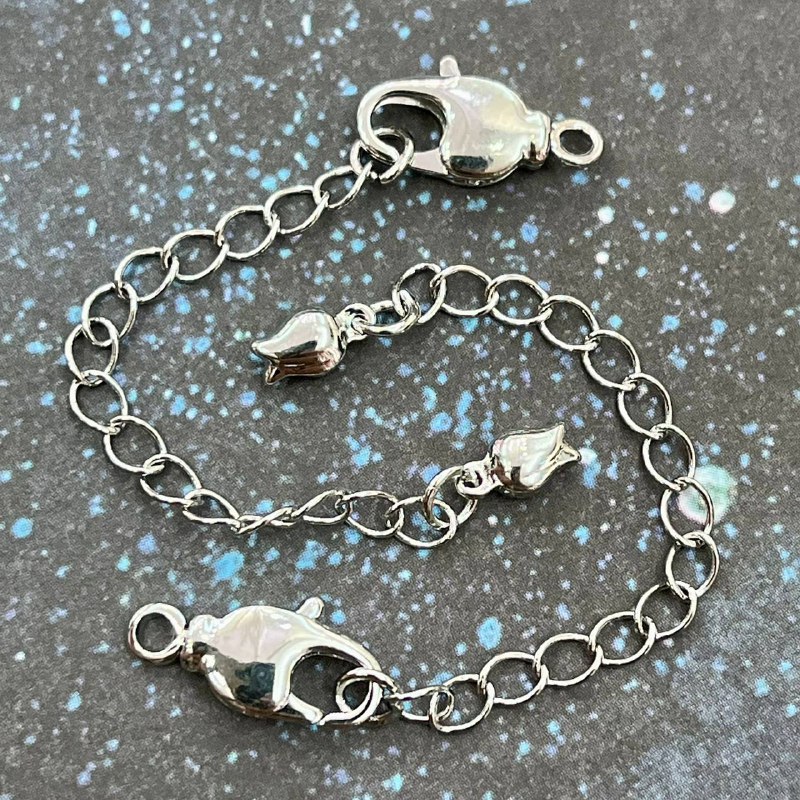 Карабин с цепочкой, латунь с родиевым покрытием 7х14 мм (1 шт.)