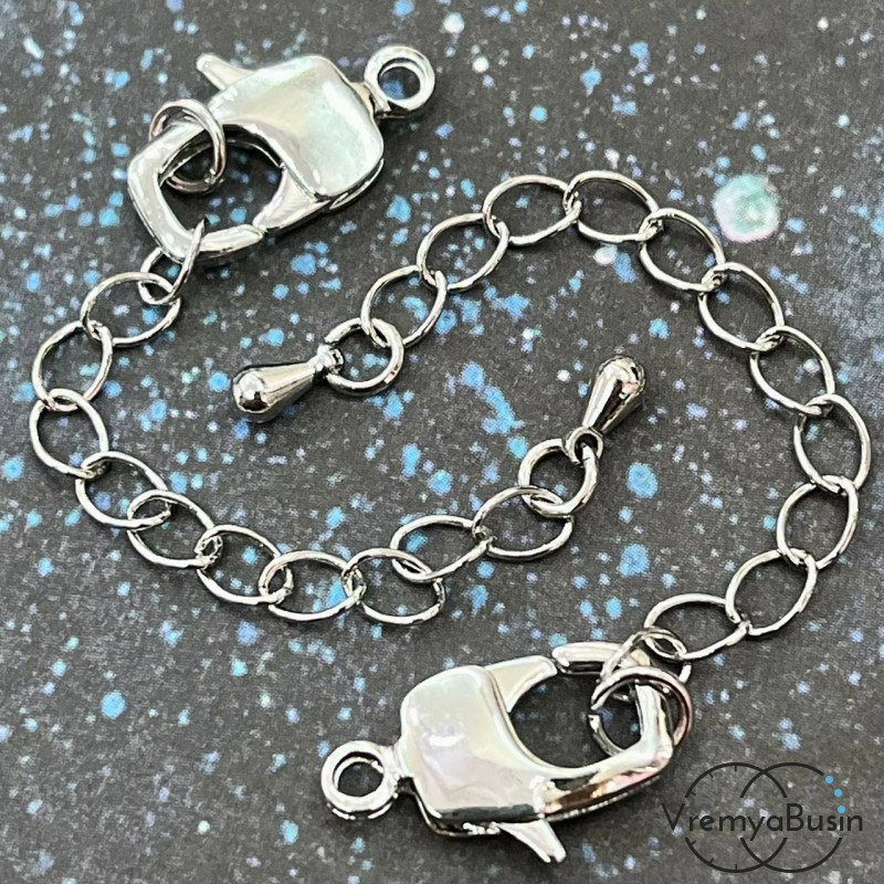 Карабин с цепочкой, латунь с родиевым покрытием 10х16 мм  (1 шт.)