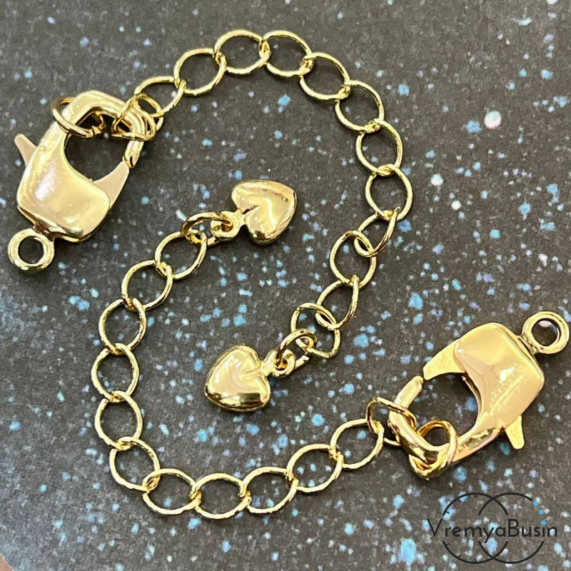 Карабин с цепочкой, латунь с позолотой 10х16 мм (1 шт.)