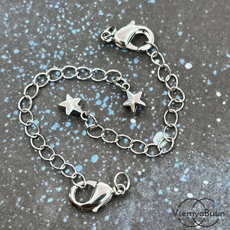 Карабин с цепочкой, латунь с родиевым покрытием 7х12 мм (1 шт.)