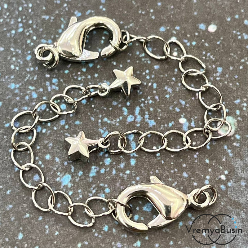 Карабин с цепочкой, латунь с родиевым покрытием 8х14 мм (1 шт.)