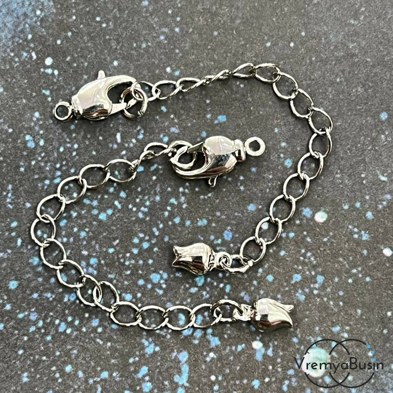 Карабин с цепочкой, латунь с родиевым покрытием 6х12 мм  (1 шт.)