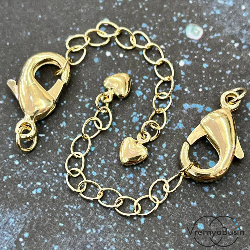 Карабин с цепочкой, латунь с позолотой 8х14 мм (1 шт.)