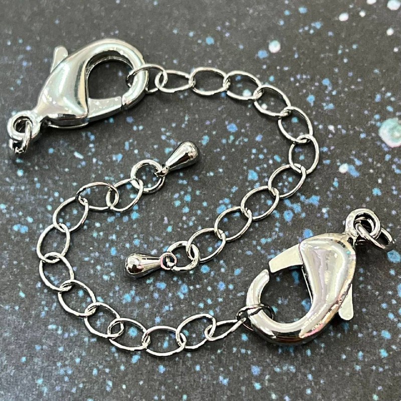 Карабин с цепочкой, латунь с родиевым покрытием 8х14 мм (1 шт.)