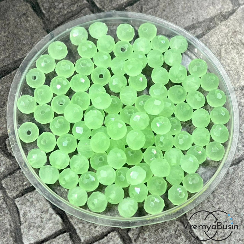 Бусина рондель из граненого стекла 4 мм, цв. салатовый матовый (упак. 20  шт.)