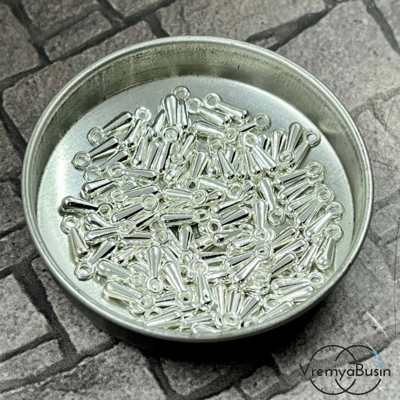 Окончание для цепочки - концевик в форме капли, 2х7 мм, цв. серебро (упак. 10 шт.)