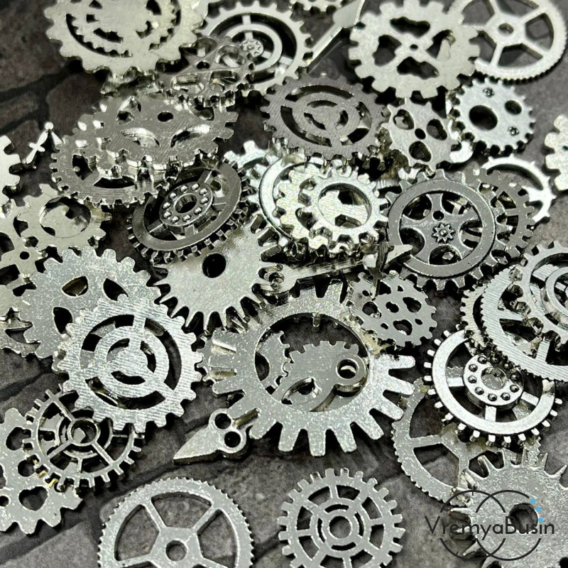 Шестеренки, микс разных видов и размеров, цв. серебро (1 шт.)