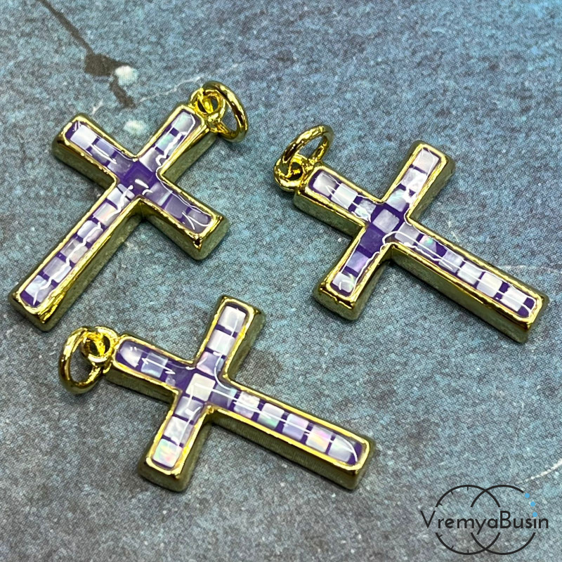 Крест, подвеска с мозаикой из перламутра, 15х22 мм (1 шт.)