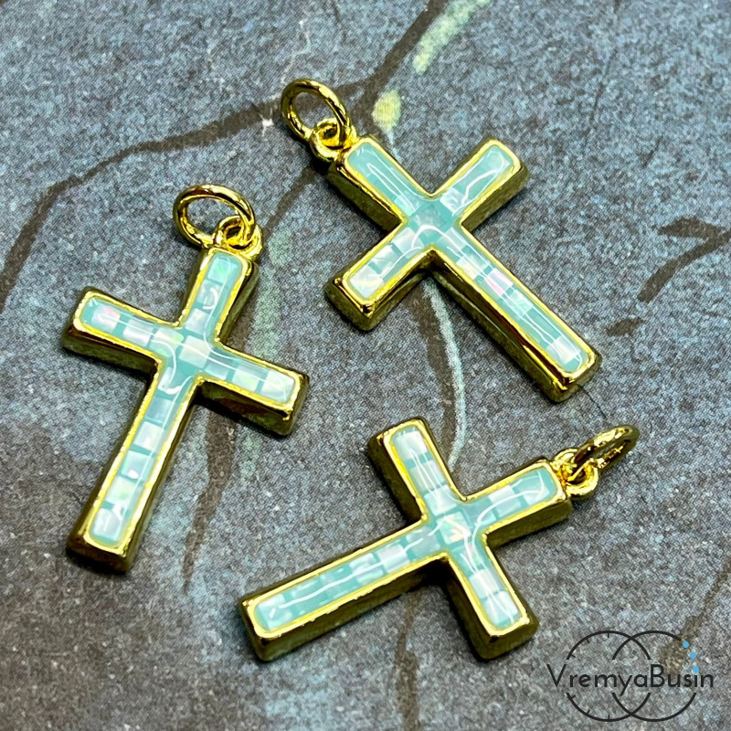 Крест, подвеска с мозаикой из перламутра, 15х22 мм (1 шт.)