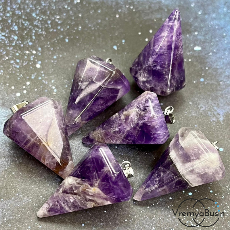 Аметист. Кулон из камня "Маятник", ок. 20х30 мм (1 шт.)