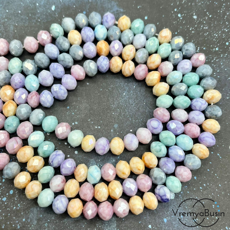 Бусины-рондели из граненого стекла, цв. Микс    , размер 8 мм (нить, ок. 55 шт.)