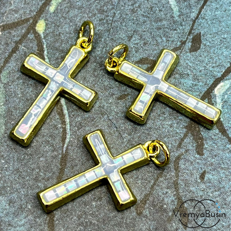 Крест, подвеска с мозаикой из перламутра, 15х22 мм (1 шт.)