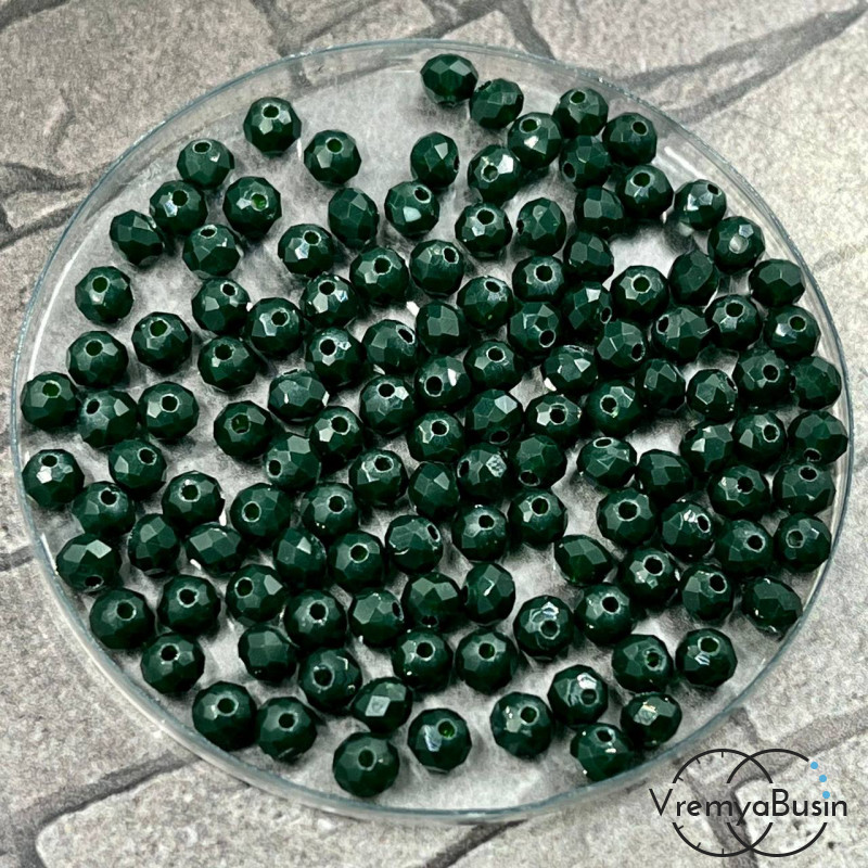 Бусина рондель из граненого стекла 4 мм, цв. темно-зеленый матовый (упак. 20  шт.)