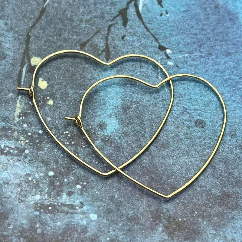 Серьги кольца, сердце 40 мм, латунь с позолотой (1 пара)