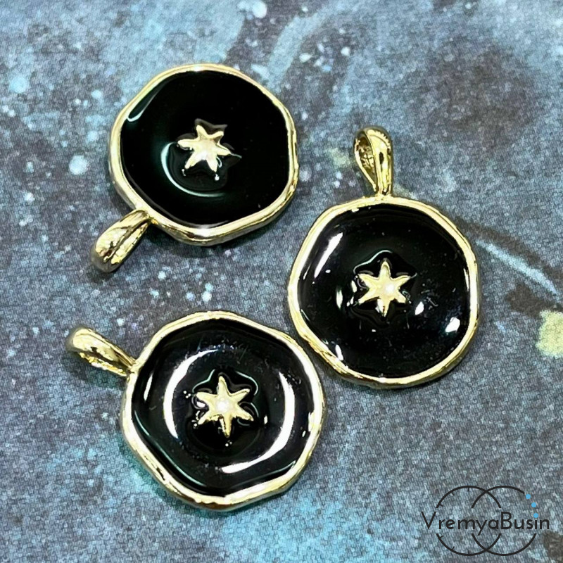 Подвеска с эмалью, медальон 12х17 мм, латунь с позолотой (1 шт.)