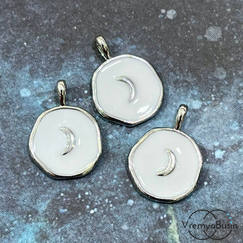 Подвеска с эмалью, медальон 12х17 мм, латунь с родиевым покрытием (1 шт.)