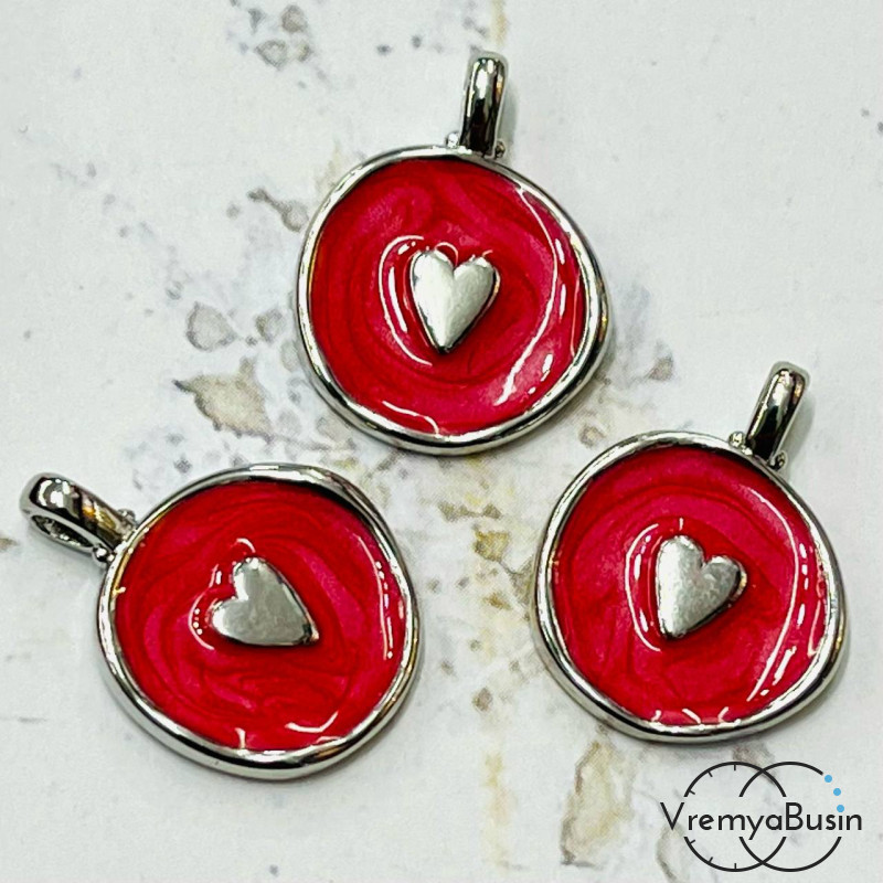 Подвеска с эмалью, 12х17 мм, латунь с родиевым покрытием (1 шт.)