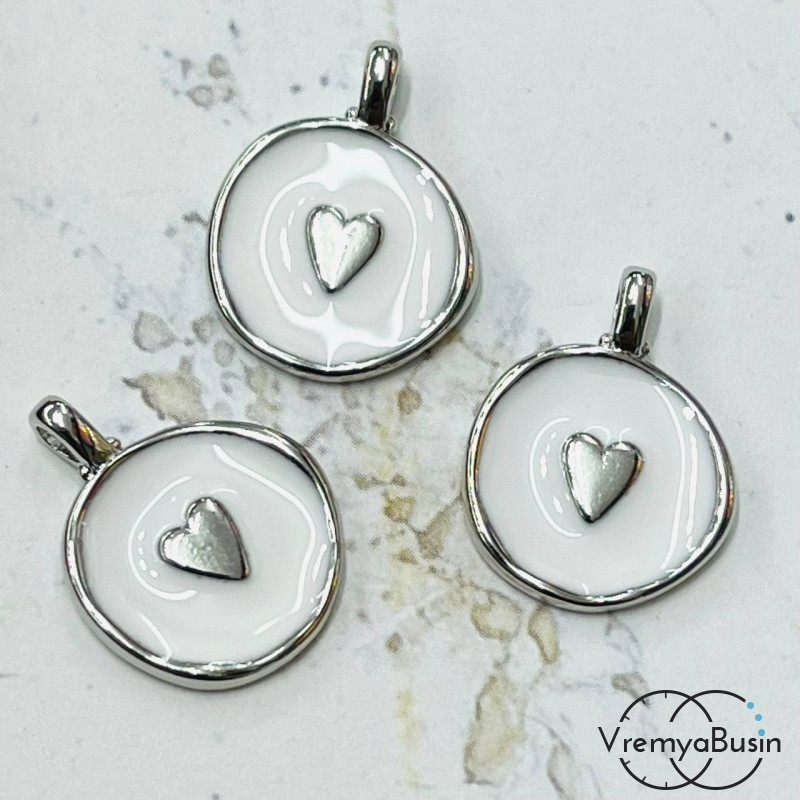 Подвеска с эмалью, 12х17 мм, латунь с родиевым покрытием (1 шт.)