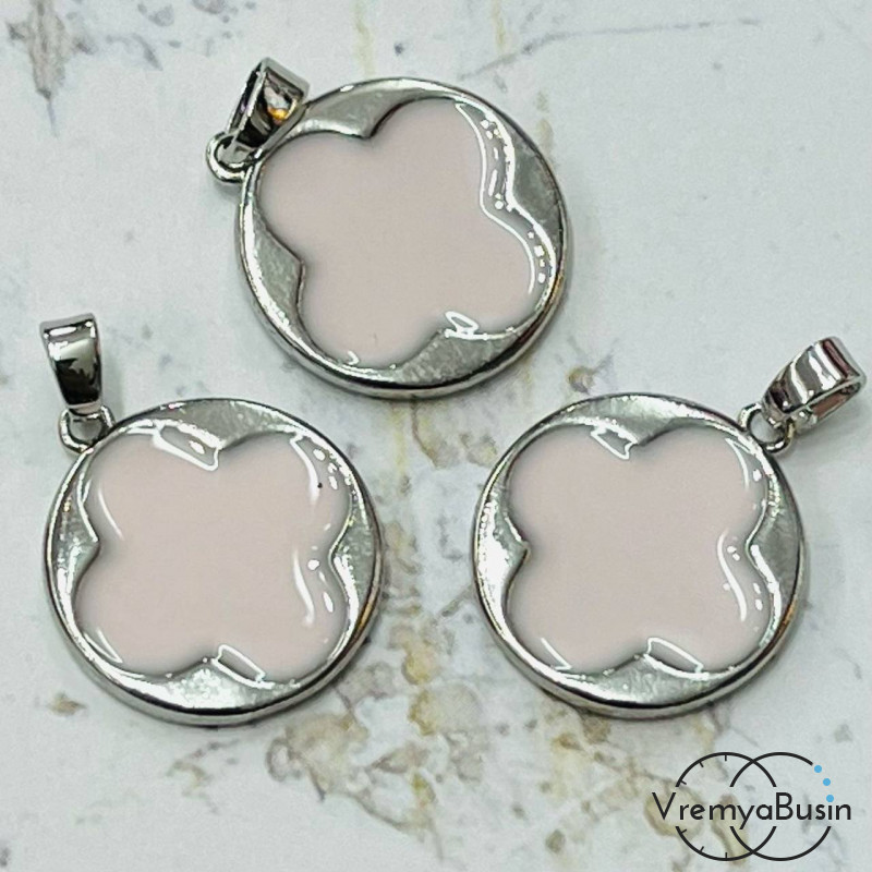 Подвеска с эмалью, медальон клевер 16 мм, латунь с родиевым покрытием (1 шт.)