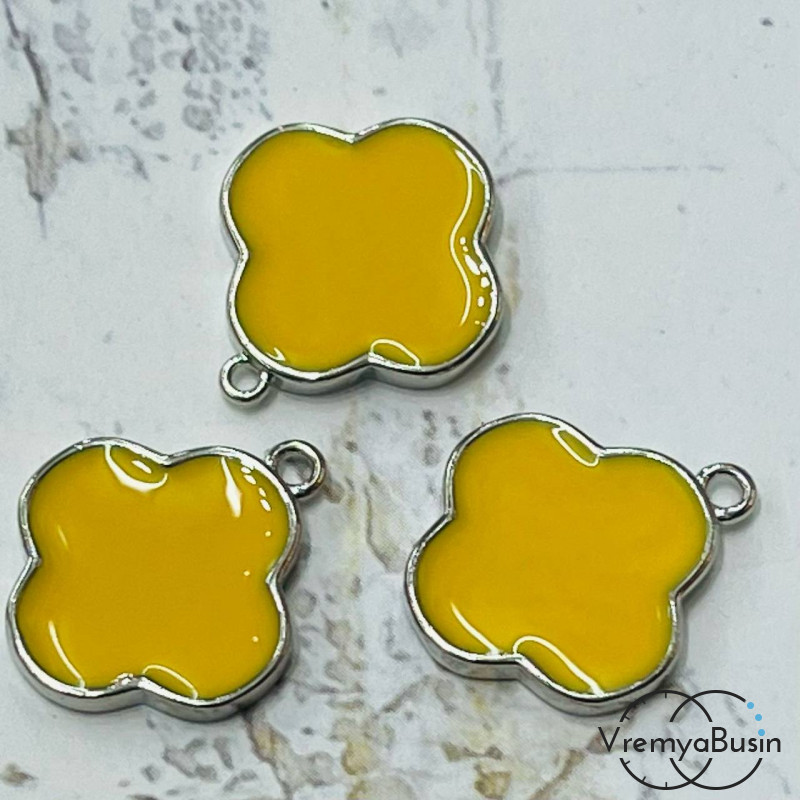 Подвеска с эмалью, клевер 16х18 мм, латунь с родиевым покрытием (1 шт.)