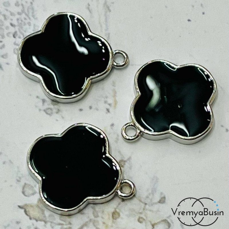 Подвеска с эмалью, клевер 16х18 мм, латунь с родиевым покрытием (1 шт.)