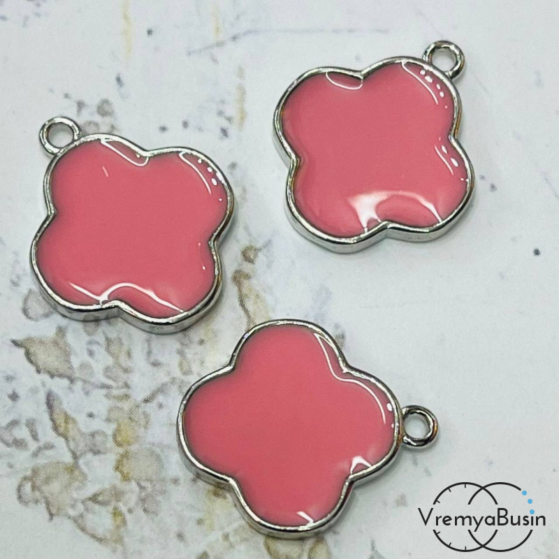 Подвеска с эмалью, клевер 16х18 мм, латунь с родиевым покрытием (1 шт.)