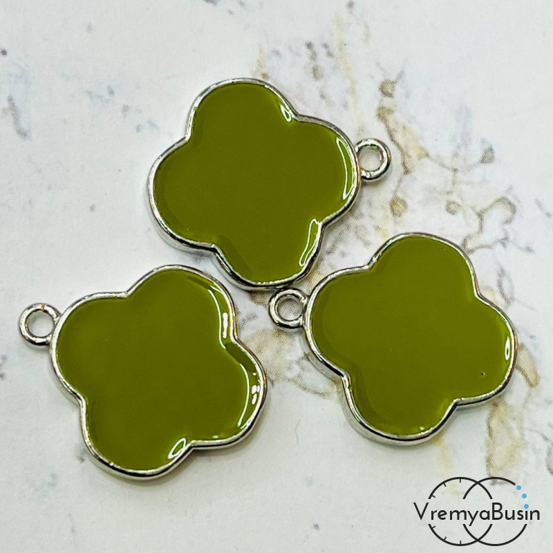 Подвеска с эмалью, клевер 16х18 мм, латунь с родиевым покрытием (1 шт.)