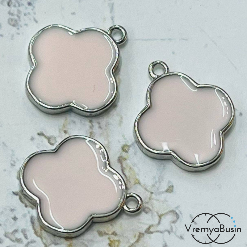 Подвеска с эмалью, клевер 16х18 мм, латунь с родиевым покрытием (1 шт.)