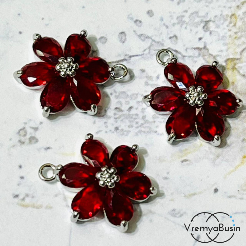 Подвеска с фианитами "Цветочек", 13х17 мм (1 шт.)