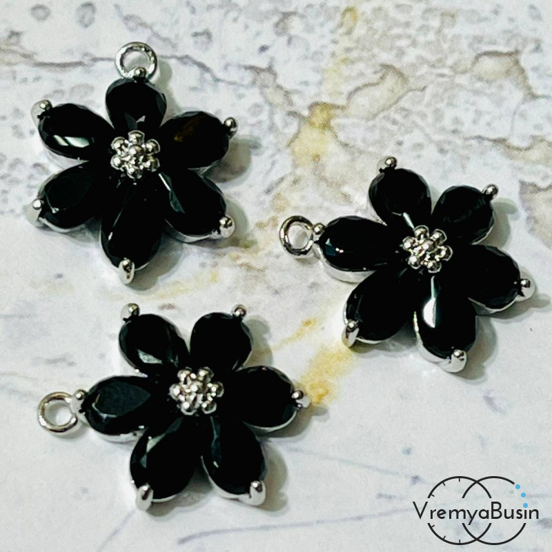 Подвеска с фианитами "Цветочек", 13х17 мм (1 шт.)
