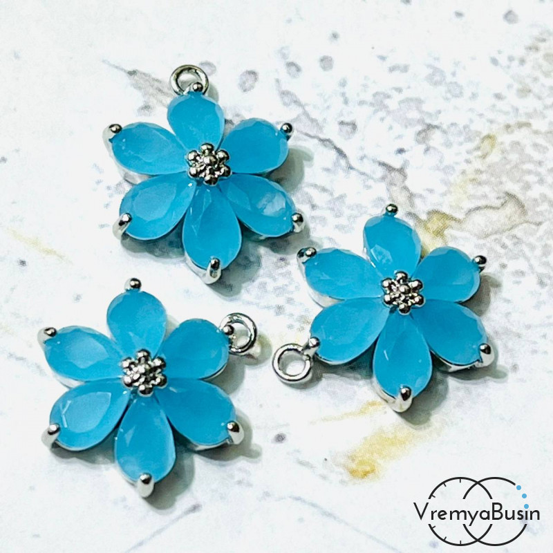 Подвеска с фианитами "Цветочек", 13х17 мм (1 шт.)
