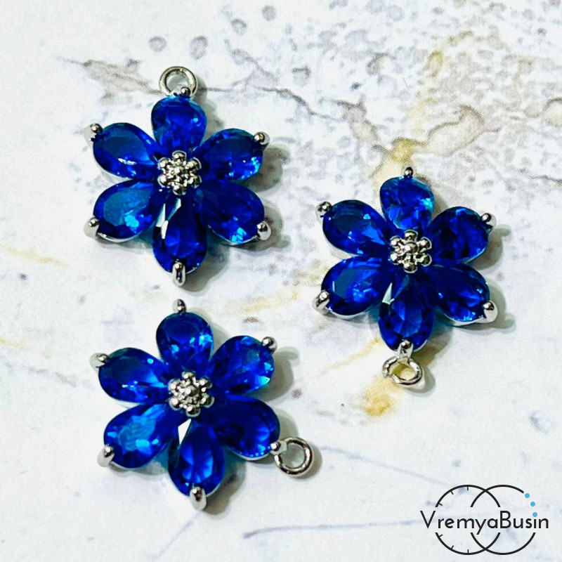 Подвеска с фианитами "Цветочек", 13х17 мм (1 шт.)