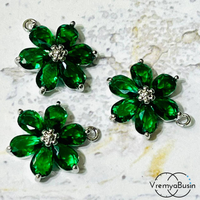 Подвеска с фианитами "Цветочек", 13х17 мм (1 шт.)
