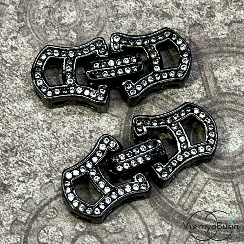 Замок для украшений, латунь с черным родиевым покрытием и фианитами (1 шт.)