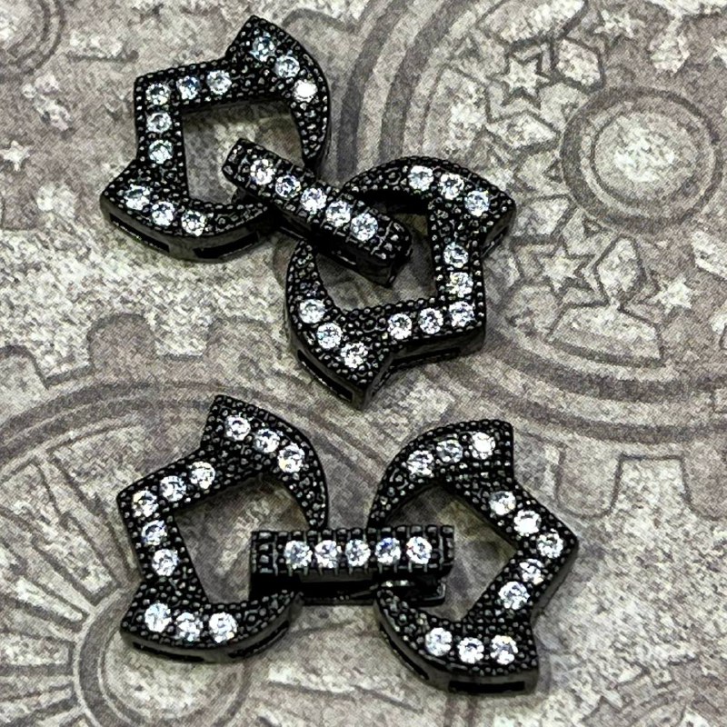 Замок для украшений, латунь с черным родиевым покрытием и фианитами (1 шт.)