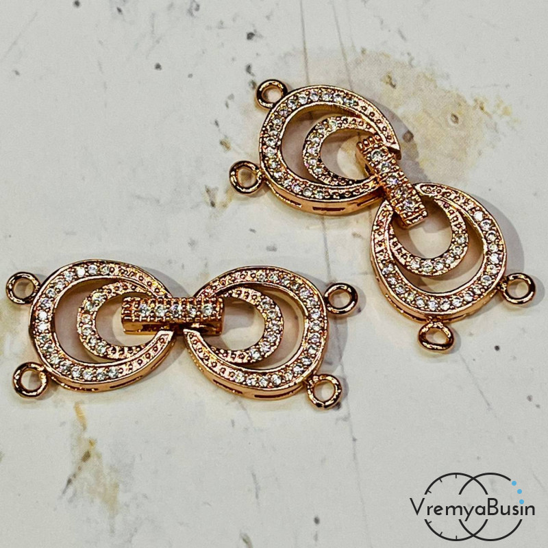 Замок для украшений, латунь с покрытием под розовое золото и фианитами (1 шт.)