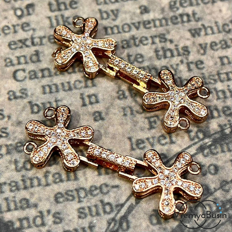 Замок для украшений, латунь с покрытием под розовое золото и фианитами (1 шт.)