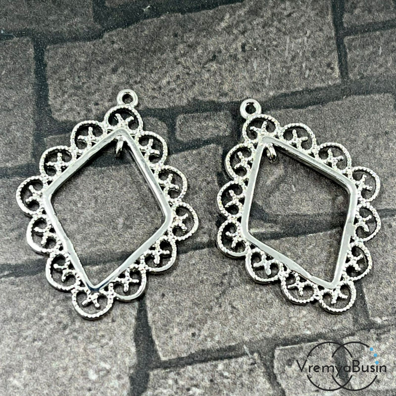 Элементы для серег, латунь с родиевым покрытием, 22х33 мм  (2 шт.)