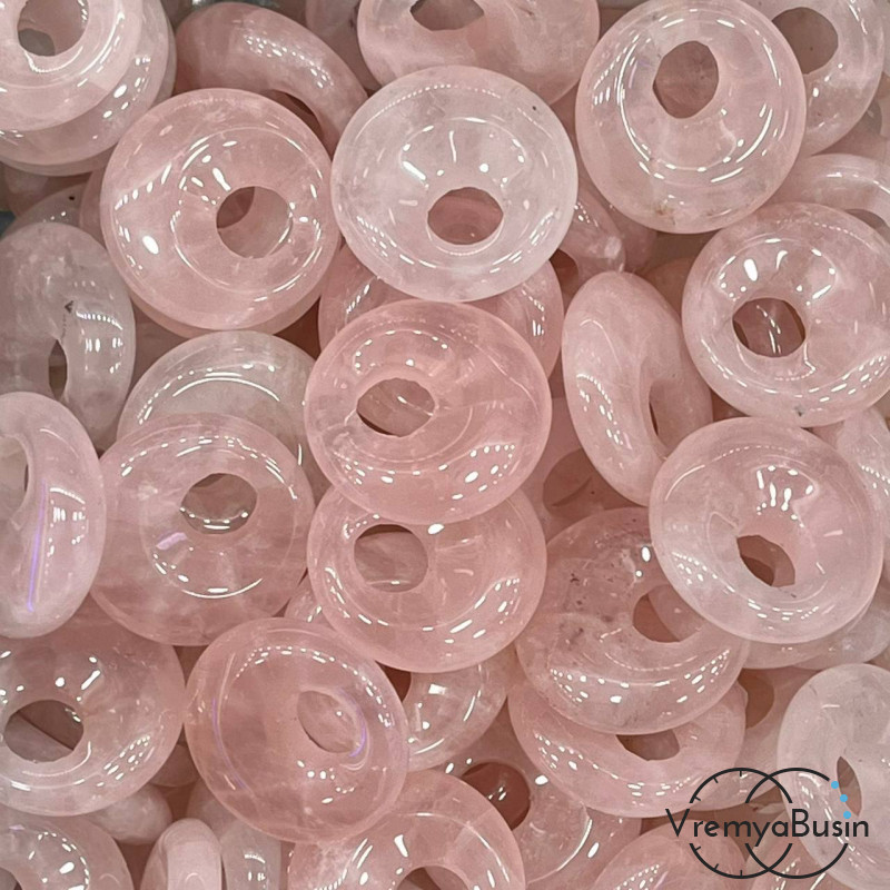 Розовый кварц. Кулон из камня пончик, бублик 18 мм (1 шт.)