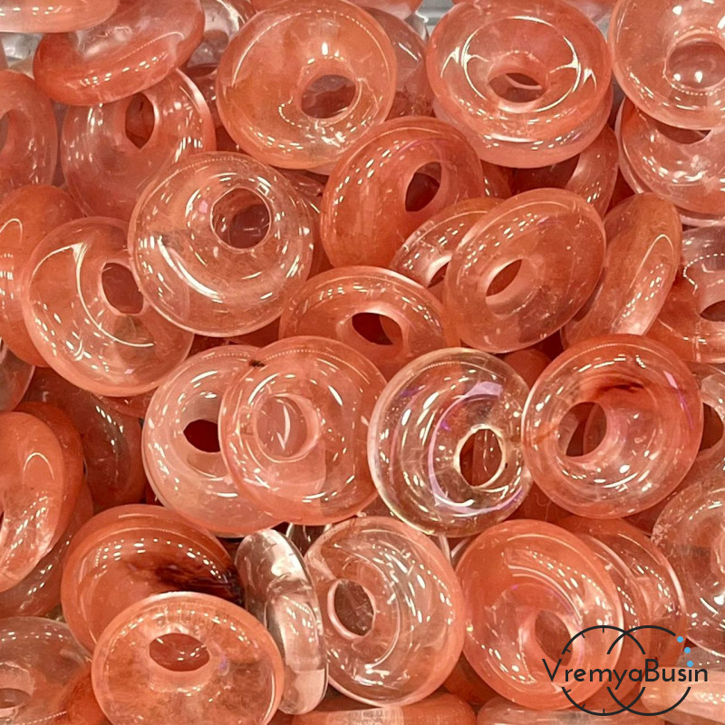 Халцедон розовый. Кулон из камня пончик, бублик 18 мм (1 шт.)