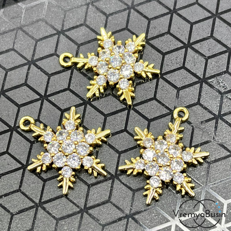 Подвеска с фианитами "Снежинка", 15х20 мм, латунь с позолотой (1 шт.)