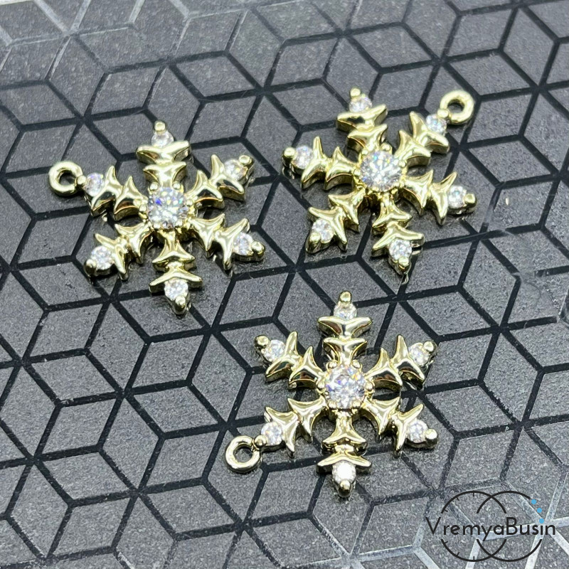 Подвеска с фианитами "Снежинка", 14х18 мм, латунь с позолотой (1 шт.)