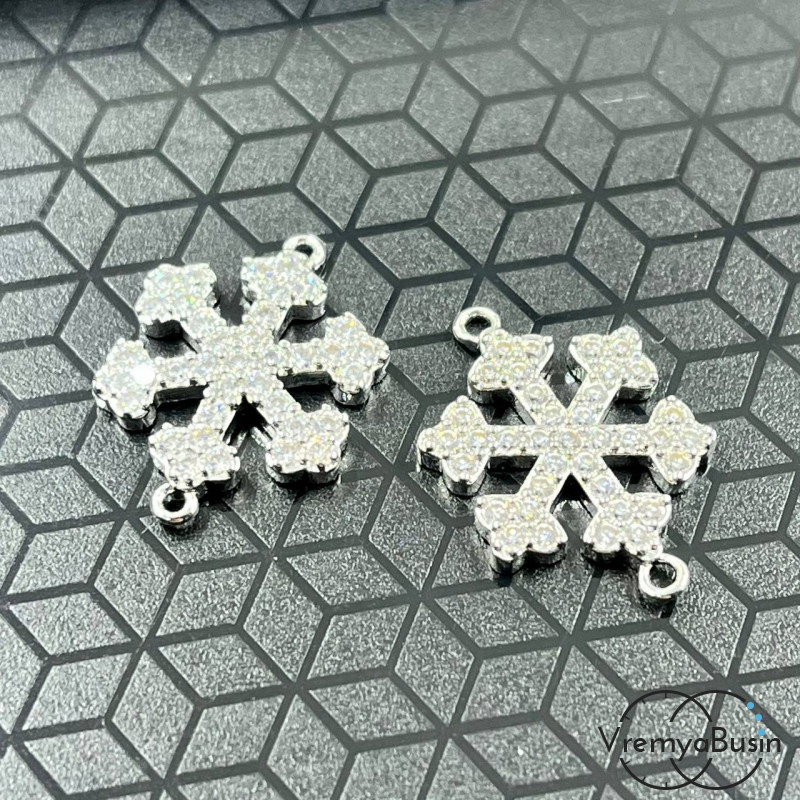 Коннектор "Снежинка", 16х20 мм, латунь с родиевым покрытием и фианитами