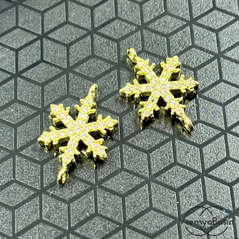 Коннектор "Снежинка", 11х18 мм, латунь с позолотой и фианитами (1 шт.)