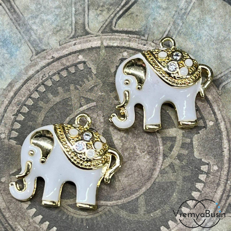 Подвеска с эмалью "Слон", 20х28х6 мм, латунь с позолотой (1 шт.)