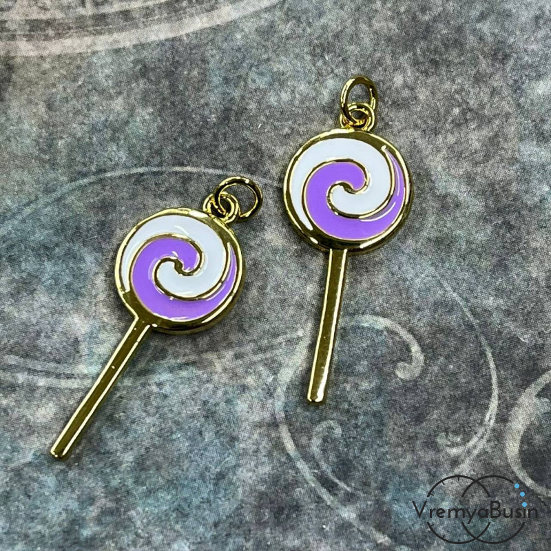 Подвеска с эмалью "Леденец", 10х25 мм, латунь с позолотой (1 шт.)