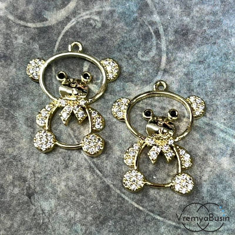 Подвеска "Мишка", 14х18 мм, из латуни с позолотой и фианитами  (1 шт.)
