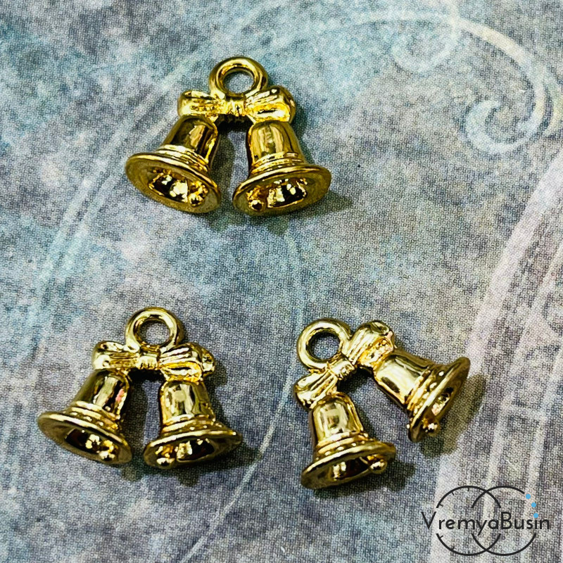 Подвеска "Колокольчики", 12х13х6 мм, из латуни с позолотой (1 шт.)