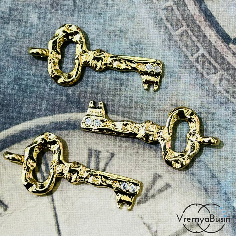 Подвеска "Ключ", 11х24 мм, из латуни с позолотой (1 шт.)