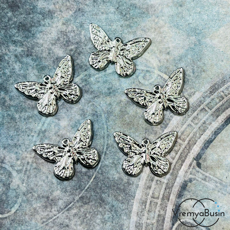 Подвеска "Бабочка", 12х16 мм, из латуни с родиевым покрытием (1 шт.)